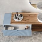 Composition de salle de bain Tiffany bleu et chêne avec miroir Made in Italy - Ermes Viadurini