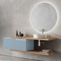 Composition de salle de bain Tiffany bleu et chêne avec miroir Made in Italy - Ermes