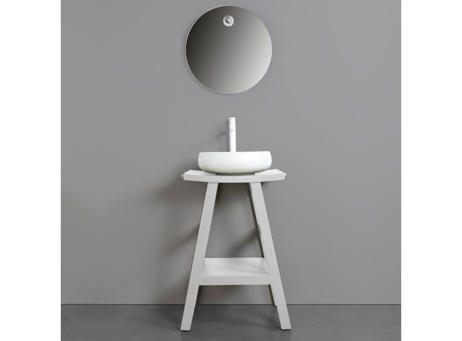 Composition de salle de bain blanche avec accessoires en argile et miroir - Maryse Viadurini