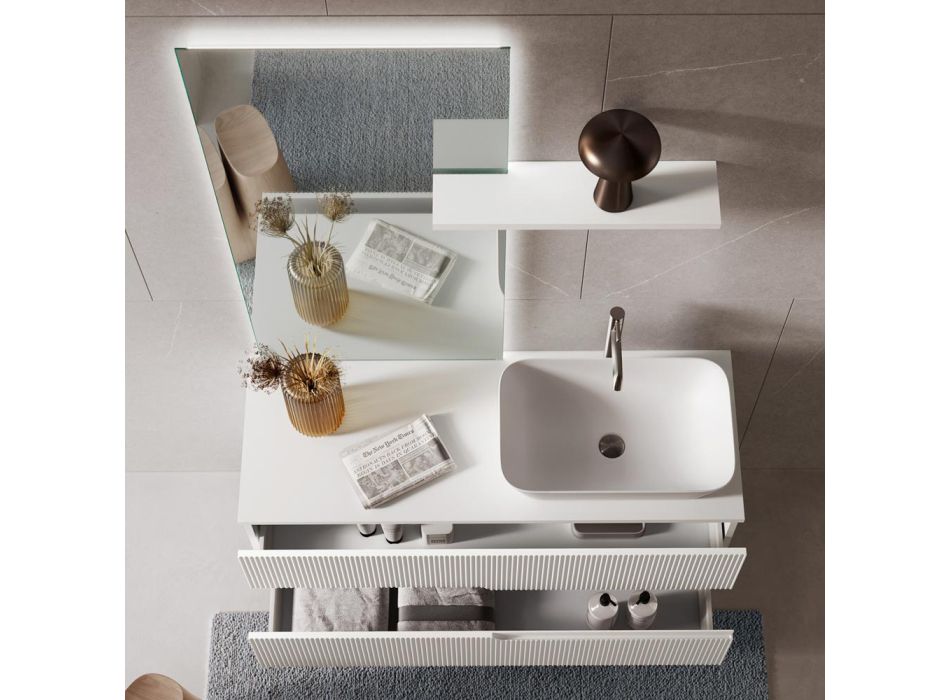 Composition de salle de bain blanche avec miroir et étagère Made in Italy - Ares Viadurini