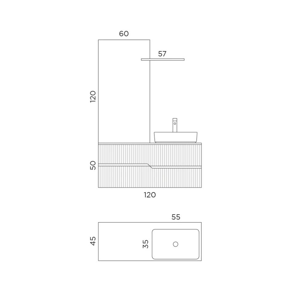 Composition de salle de bain blanche avec miroir et étagère Made in Italy - Ares Viadurini