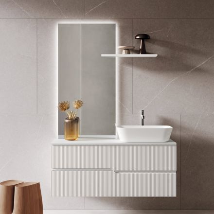 Composition de salle de bain blanche avec miroir et étagère Made in Italy - Ares Viadurini