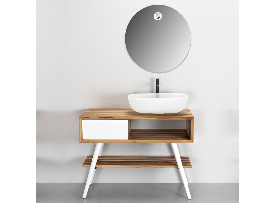 Composition de salle de bain blanche avec meuble, miroir et accessoires - Sylviane Viadurini