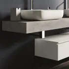 Composition Salle de Bain Couleur Béton et Blanc Mat avec Lavabo, Miroir et Socle - Palom Viadurini