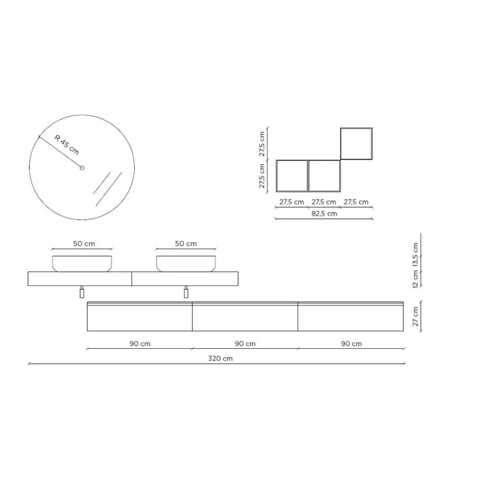 Composition Salle de Bain Couleur Béton et Blanc Mat avec Lavabo, Miroir et Socle - Palom Viadurini