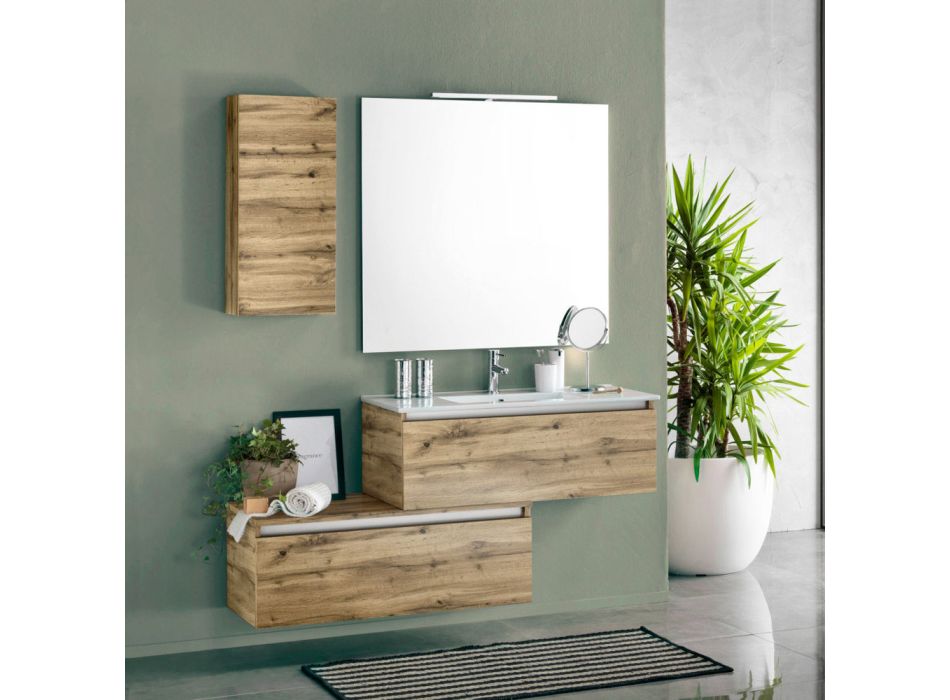 Composition de salle de bain complète avec lavabo, base anti-rayures et miroir Made in Italy - Dream Viadurini