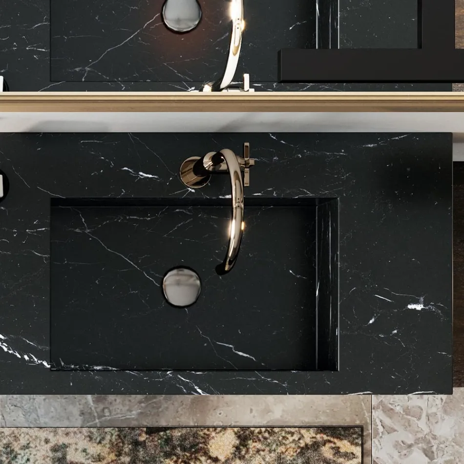 Composition de salle de bain complète avec miroir et double vasque Made in Italy - Palom Viadurini