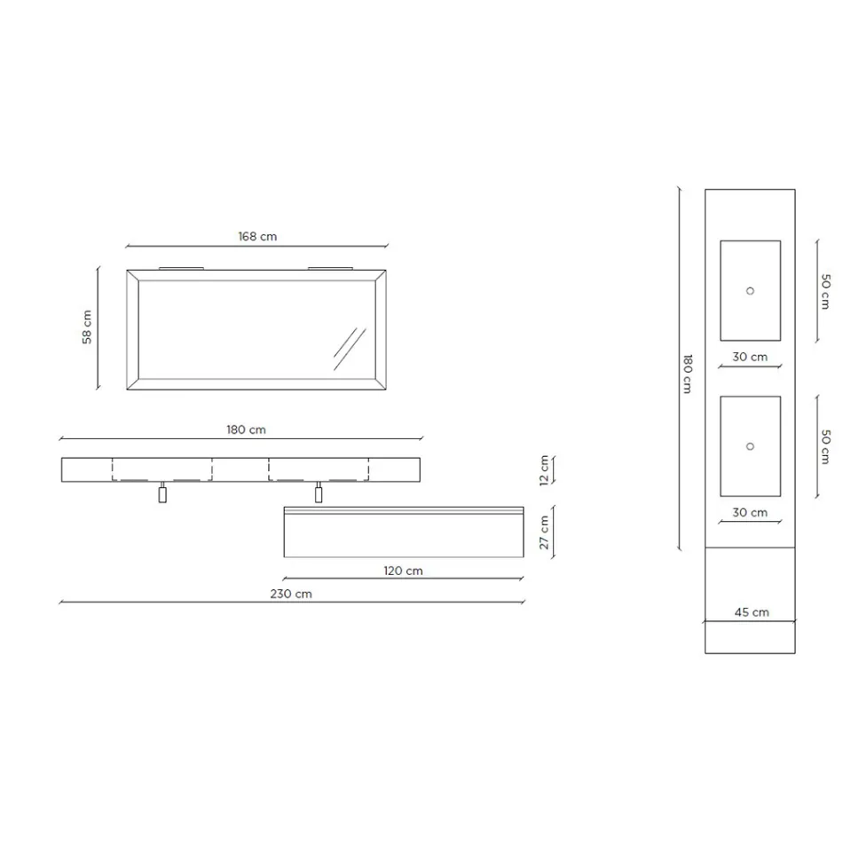 Composition de salle de bain complète avec miroir et double vasque Made in Italy - Palom Viadurini
