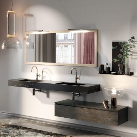 Composition de salle de bain complète avec miroir et double vasque Made in Italy - Palom Viadurini