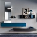 Composition de salle de bain complète avec miroir, lavabo en céramique Made in Italy - Palom