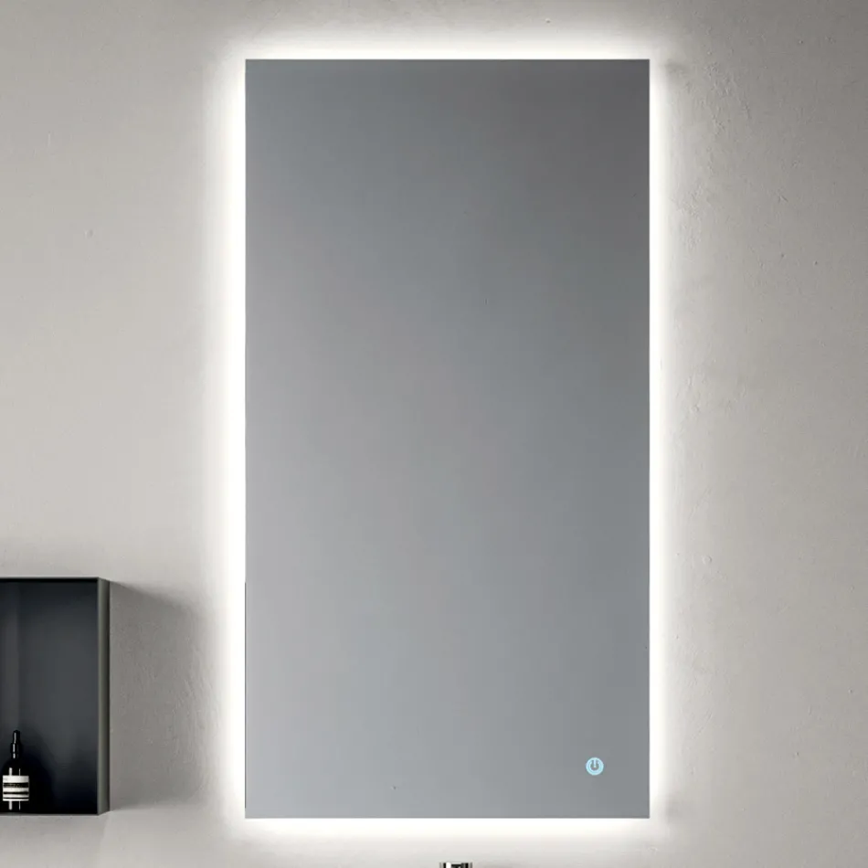 Composition de salle de bains comprenant une étagère avec lavabo, des armoires murales et un miroir - Velaria Viadurini