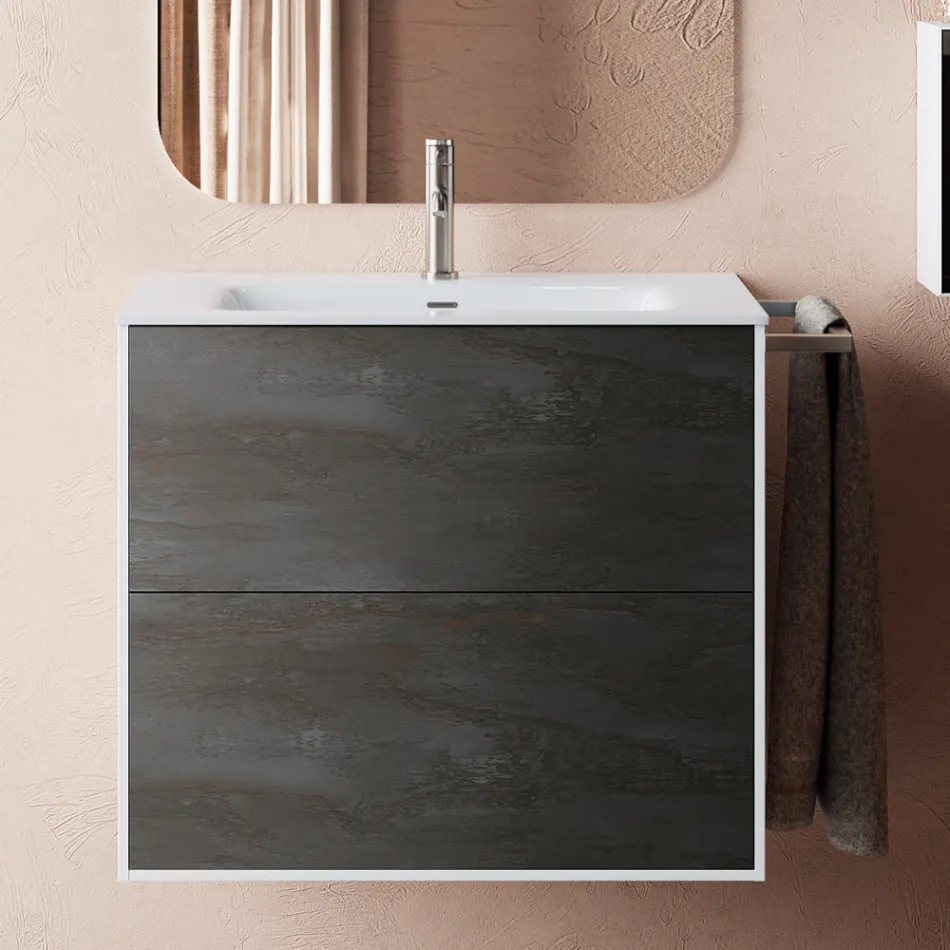 Composition de salle de bain composée d'un miroir et d'une base anti-rayures Made in Italy - Kilos Viadurini