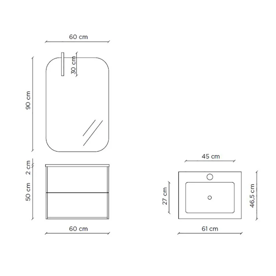 Composition de salle de bain composée d'un miroir et d'une base anti-rayures Made in Italy - Kilos Viadurini