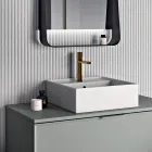 Ensemble de salle de bains comprenant 1 meuble sous-vasque avec 2 tiroirs, lavabo et miroir LED - Orione Viadurini