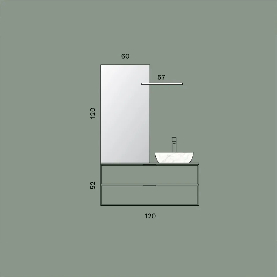 Ensemble de salle de bains comprenant 1 meuble sous-vasque avec 2 tiroirs, lavabo et miroir - Orione Viadurini