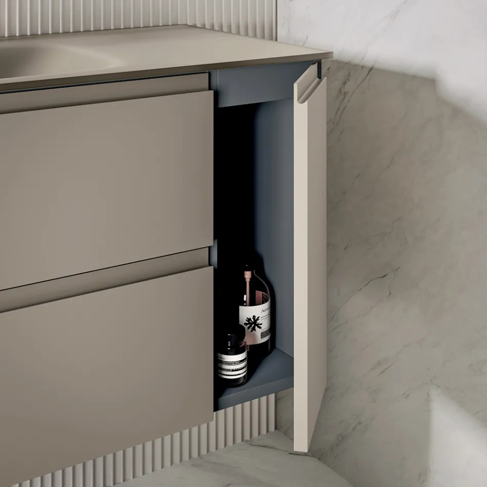 Composition de salle de bains comprenant un meuble sous-vasque avec 2 tiroirs et 1 porte - Titan Viadurini