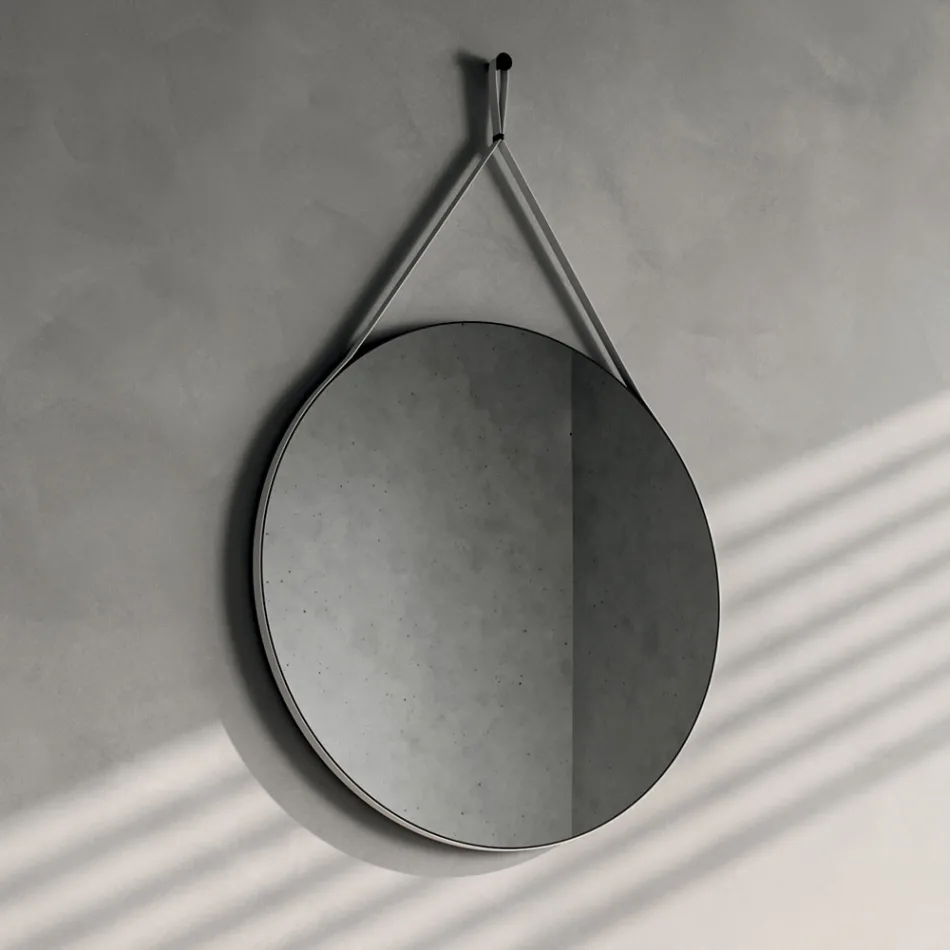 Ensemble de salle de bains comprenant un meuble sous-vasque à roulettes, un lavabo et un miroir - Titan Viadurini