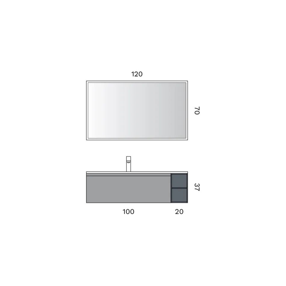 Composition de salle de bains avec 1 meuble bas, 1 tiroir, compartiment ouvert et miroir - Titan Viadurini