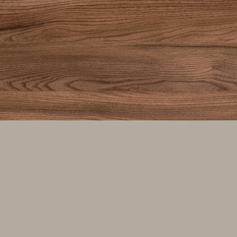 Composition de salle de bains avec 1 tiroir, 2 étagères en chêne, lavabo et miroir - Titan Viadurini