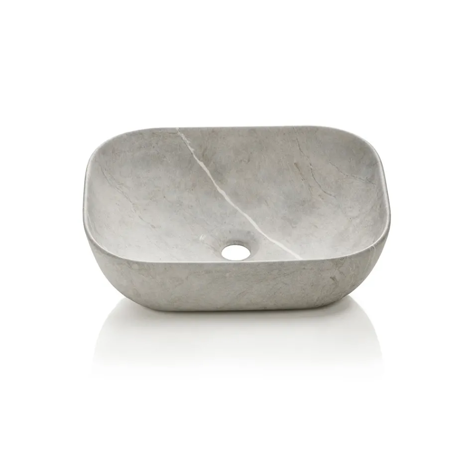 Composition de salle de bains avec 1 tiroir, 2 étagères en chêne, lavabo et miroir - Titan Viadurini