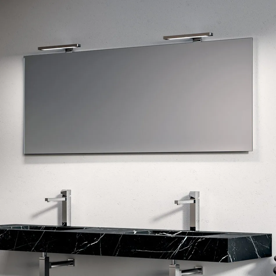 Composition de salle de bains avec 1 tiroir blanc, miroir et étagère Marquina HPL - Velaria Viadurini