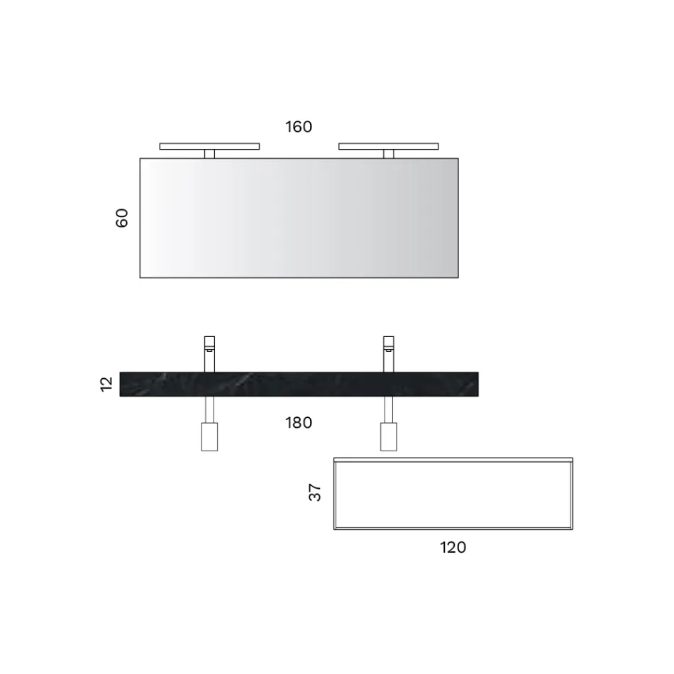 Composition de salle de bains avec 1 tiroir blanc, miroir et étagère Marquina HPL - Velaria Viadurini