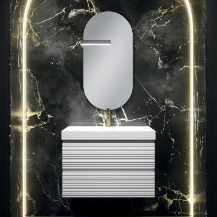 Composition de salle de bains avec 2 tiroirs blanc mat, lavabo et miroir - Elios Viadurini