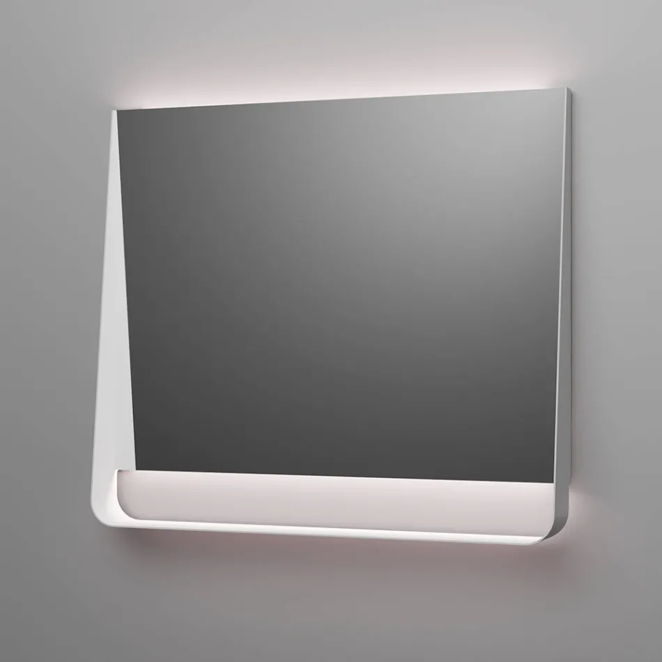 Composition de salle de bains avec 2 tiroirs, lavabo blanc, miroir et armoire murale - Elios Viadurini