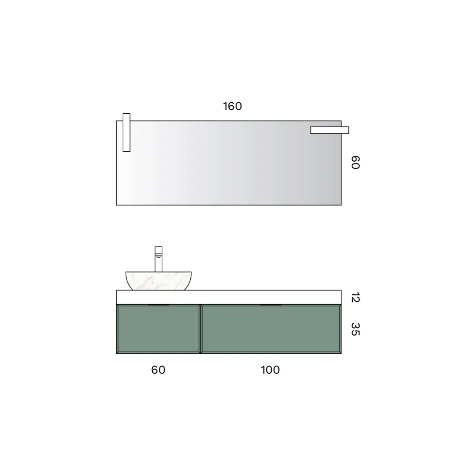 Composition de salle de bains avec 2 tiroirs, lavabo en céramique Calacatta et miroir - Orione Viadurini