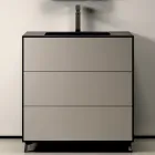 Composition de salle de bains avec 3 tiroirs gris tourterelle mat, miroir et lavabo - Velaria Viadurini