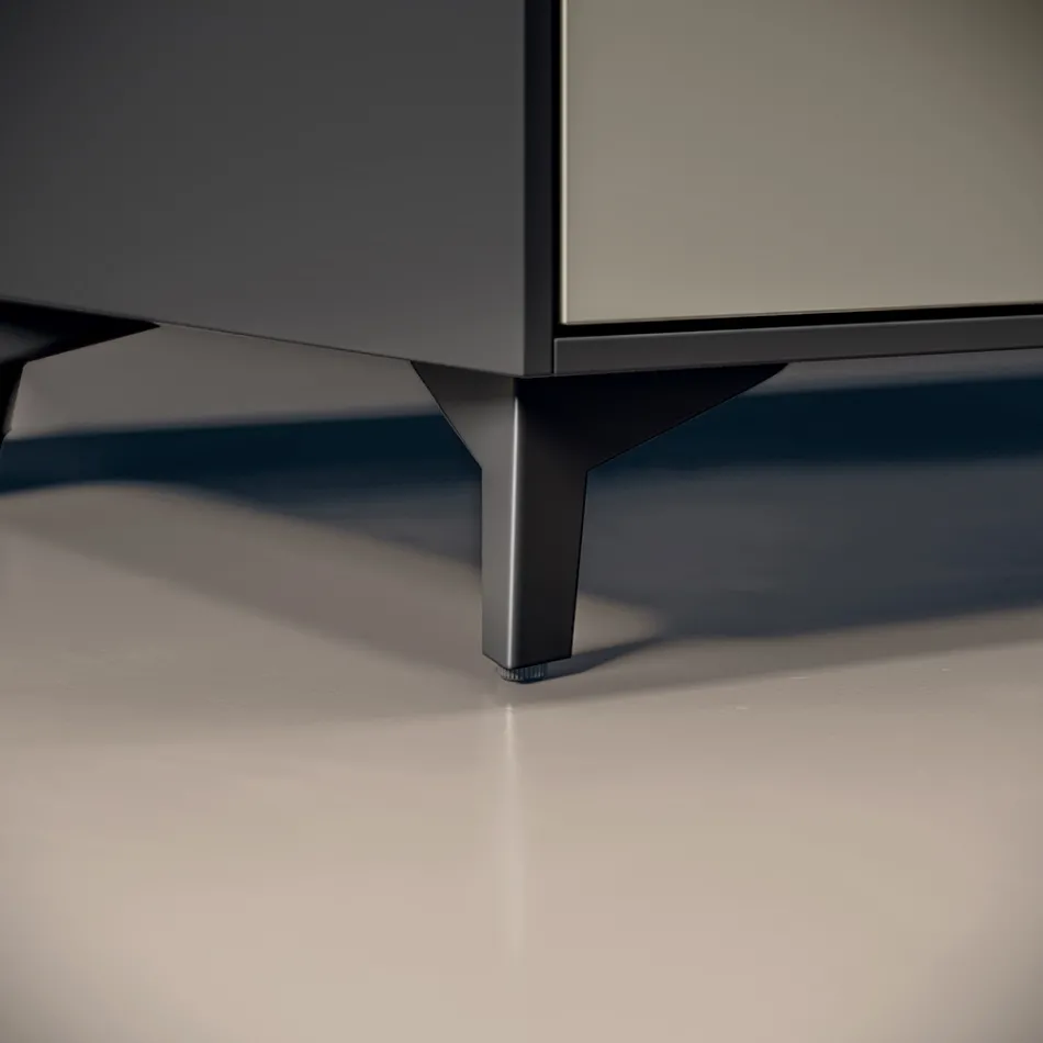 Composition de salle de bains avec 3 tiroirs gris tourterelle mat, miroir et lavabo - Velaria Viadurini