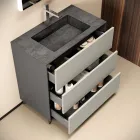 Composition de salle de bains avec 3 tiroirs gris tourterelle mat, miroir et lavabo - Velaria Viadurini