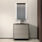 Composition de salle de bains avec 3 tiroirs gris tourterelle mat, miroir et lavabo - Velaria Viadurini