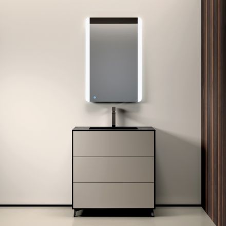 Composition de salle de bains avec 3 tiroirs gris tourterelle mat, miroir et lavabo - Velaria Viadurini