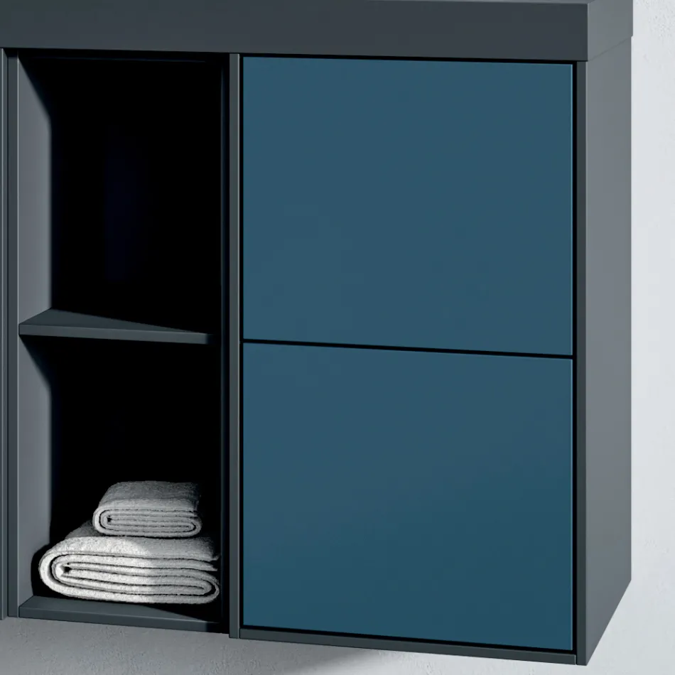 Composition de salle de bains avec 4 tiroirs bleu Avio, miroir et lavabo - Velaria Viadurini