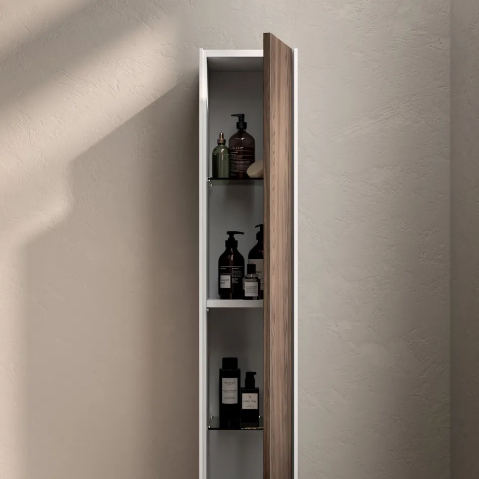 Composition de salle de bains avec 4 tiroirs en chêne Rio, miroir et lavabo - Velaria Viadurini