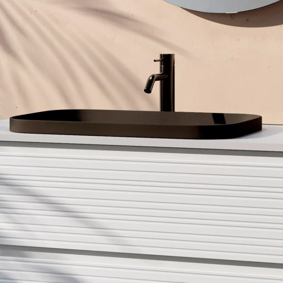 Composition de salle de bains avec 4 tiroirs, lavabo en céramique noire et miroir - Elios Viadurini