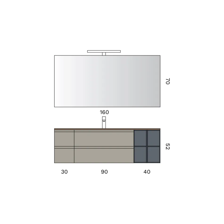 Composition de salle de bains avec 4 tiroirs, lavabo, miroir et étagères ouvertes - Elios Viadurini