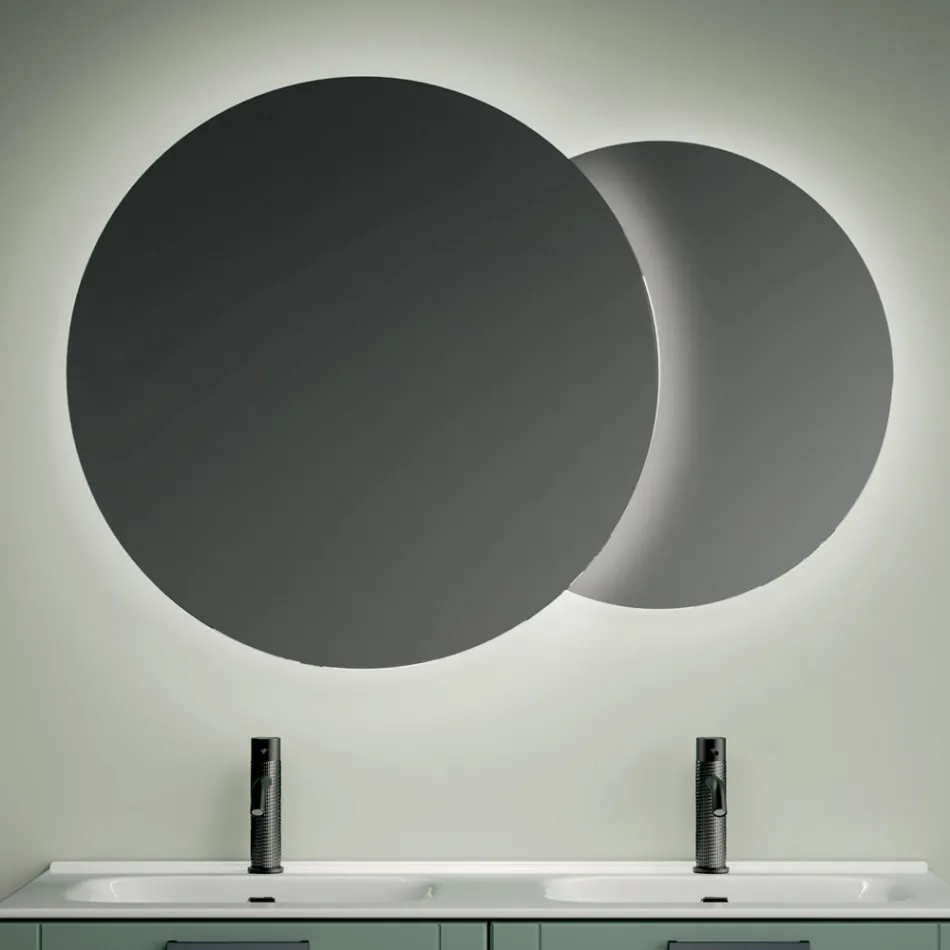 Composition de salle de bains avec 4 tiroirs vert sauge, miroir et lavabos - Magnolia Viadurini