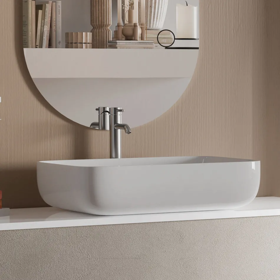 Composition de salle de bain avec base en pierre de La Havane, miroir et lavabo Made in Italy - Kilos Viadurini