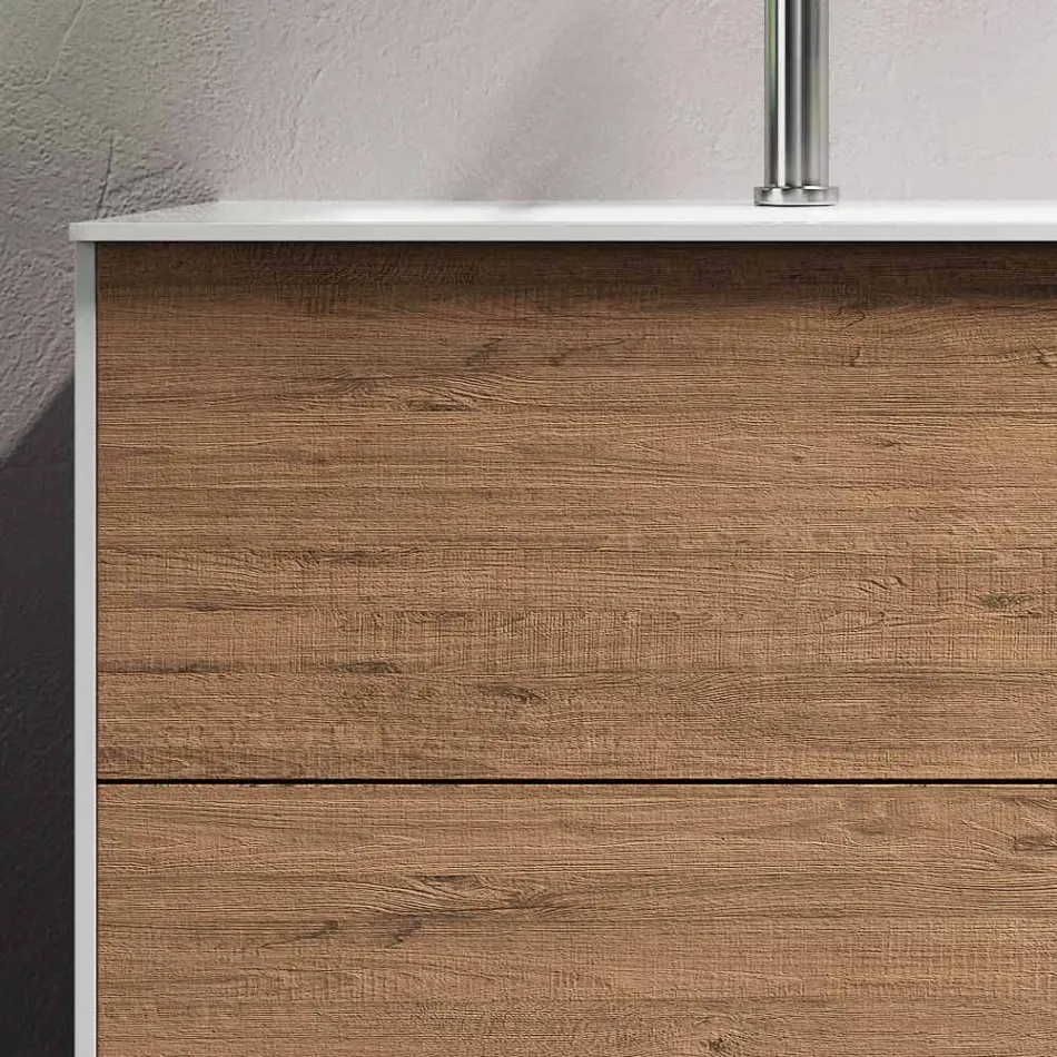 Composition de salle de bain avec base en chêne miel, lavabo et miroir Made in Italy - Kilos Viadurini