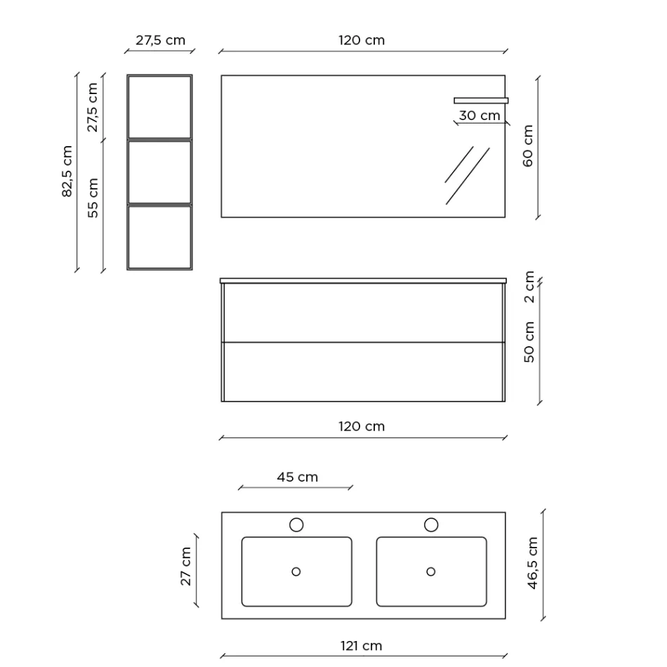 Composition de salle de bain avec base en chêne miel, lavabo et miroir Made in Italy - Kilos Viadurini