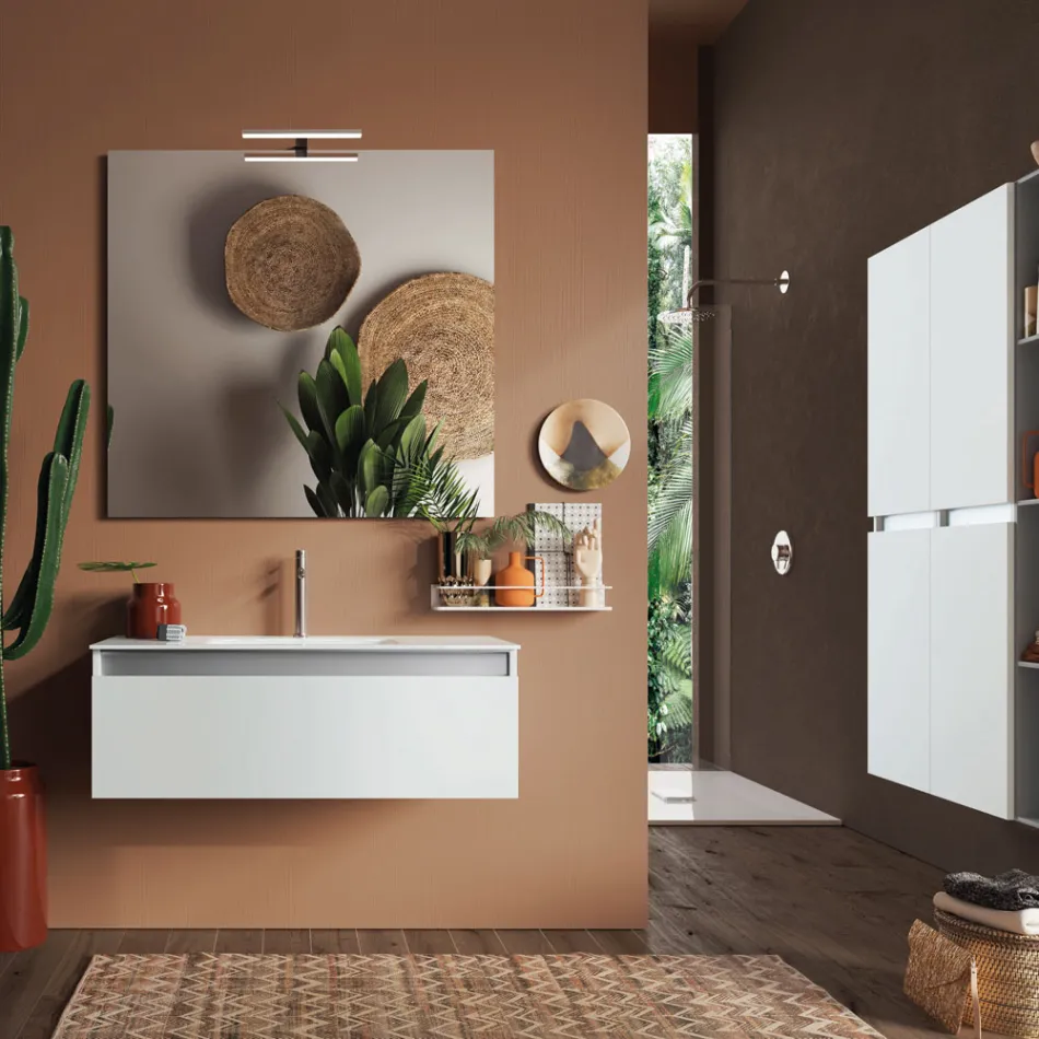 Composition de salle de bain avec base suspendue, miroir et lavabo Made in Italy - Dream Viadurini