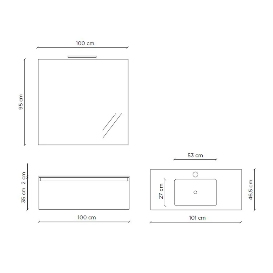 Composition de salle de bain avec base suspendue, miroir et lavabo Made in Italy - Dream Viadurini
