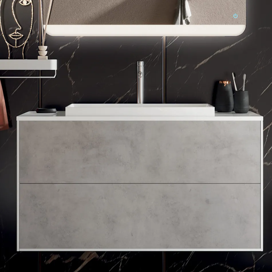 Composition de salle de bain avec base, miroir et vasque en résine Made in Italy - Kilos Viadurini