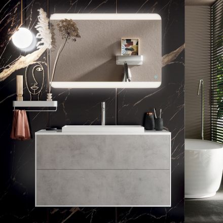Composition de salle de bain avec base, miroir et vasque en résine Made in Italy - Kilos Viadurini