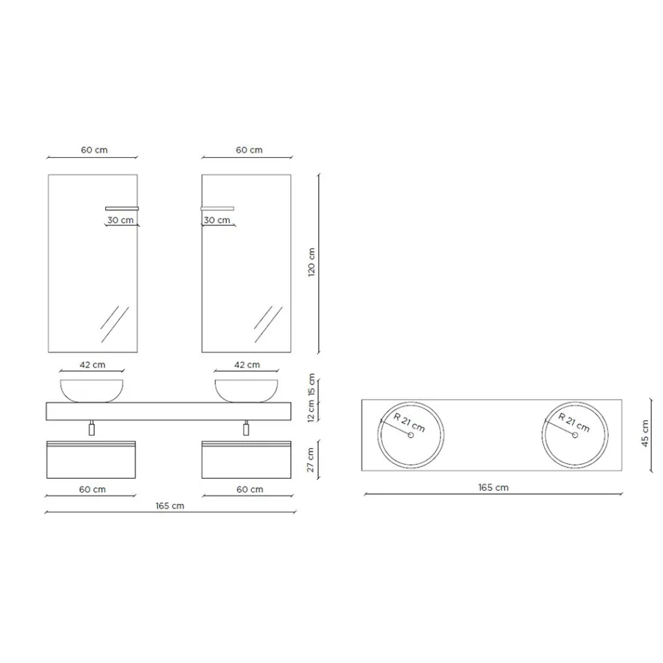 Composition de salle de bain avec bases anti-rayures et lavabos en résine Made in Italy - Palom Viadurini