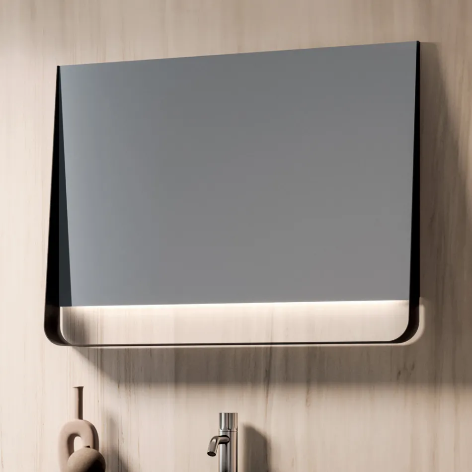 Composition de salle de bains avec tiroirs, lavabo et miroir LED - Orione Viadurini