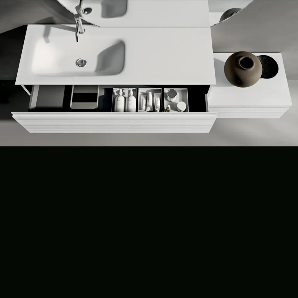 Composition de salle de bains avec tiroirs, lavabo en céramique et miroir LED - Elios Viadurini