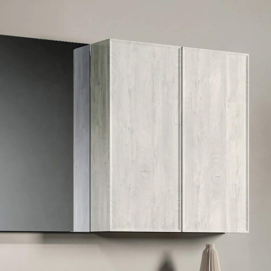 Composition de salle de bains avec tiroirs, lavabo, miroir et armoire murale - Orione Viadurini